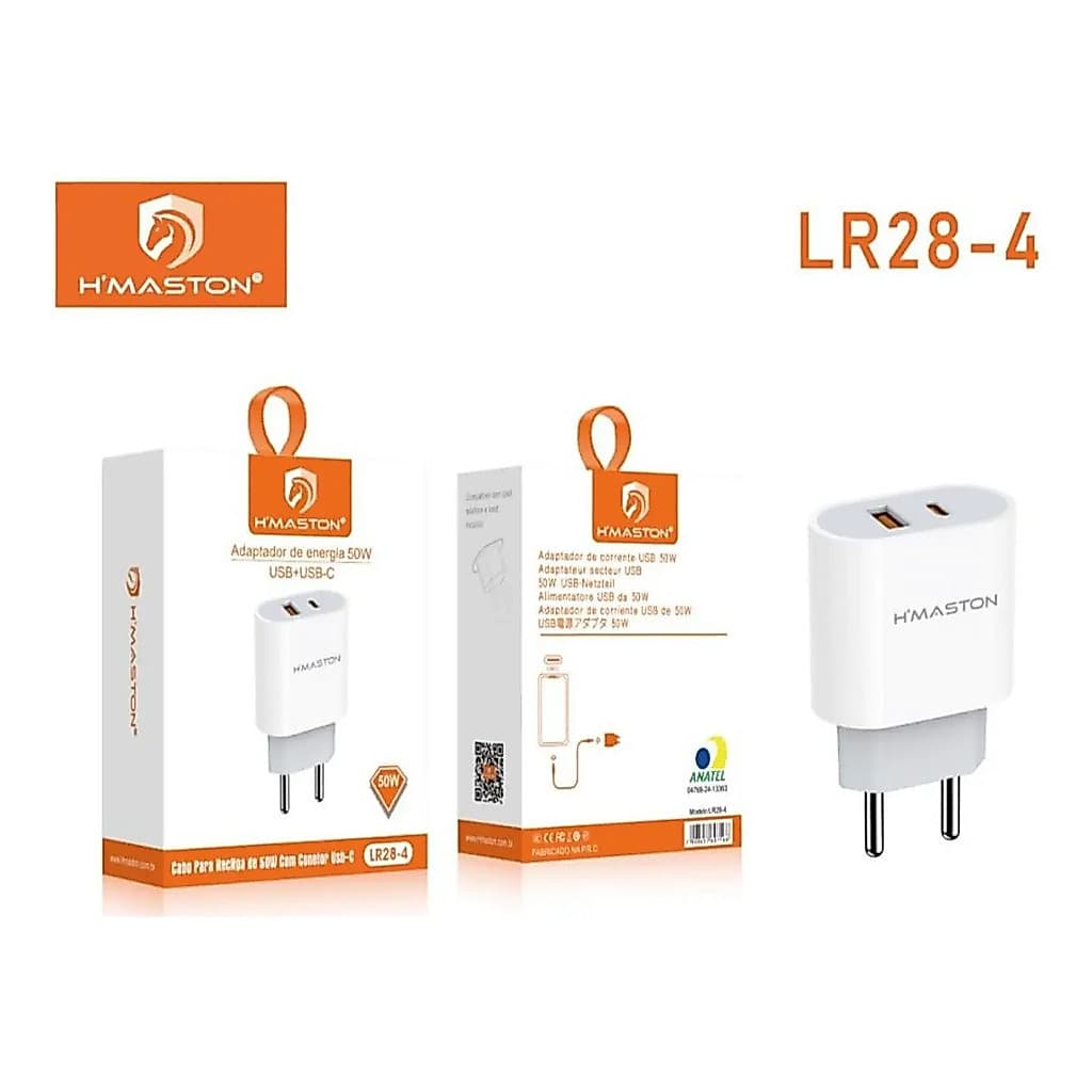 Carregador Fonte Dupla Saída Usb-c/usb-a 50w Turbo H'maston
