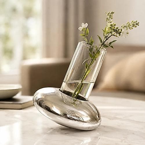 Vaso Piao Com Vidro 15x7 Cm H16 L14 Aluminio + Vidro