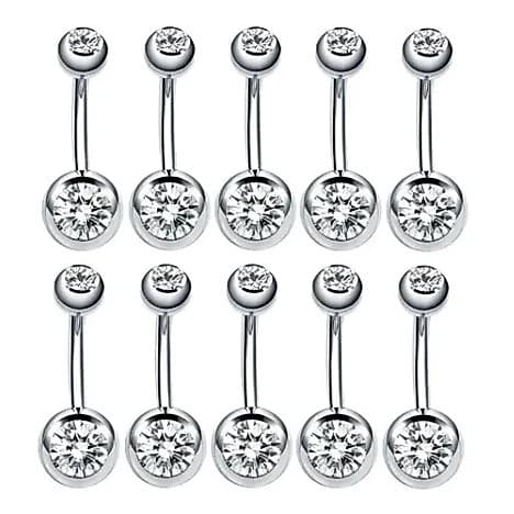 Kit 6/12 Unidades Piercing De Umbigo Em Aço / Strass