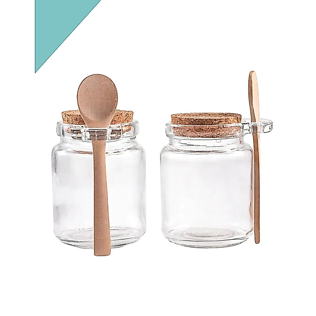 Pote Vidro Colher Bambu Tampa Rolha Saleiro Tempero