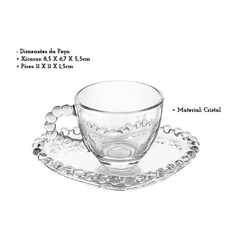 Jogo 12 Peças Xícaras Café C/Pires Perola Coração 85ml Hauskraft