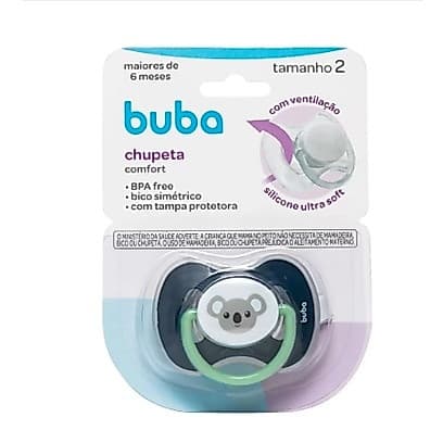 Chupeta Buba Coala Azul Tamanho 2 Comfort Utra Soft Infantil +6 meses com Tampa