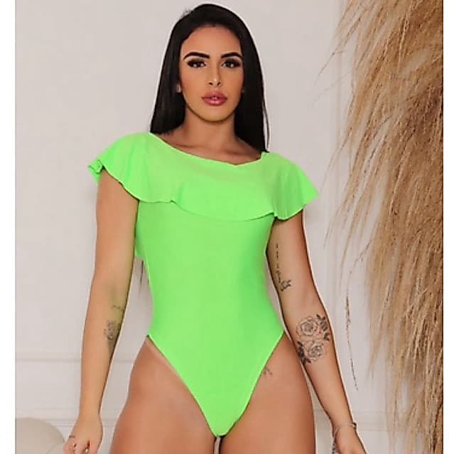 body Maiô Babado Cores Neon Ombro a Ombro
