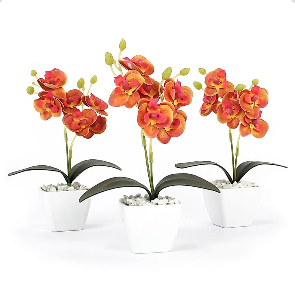 Kit Com 3 Arranjo Flores Artificiais Com Vaso De Flores Orquideas Decorativas