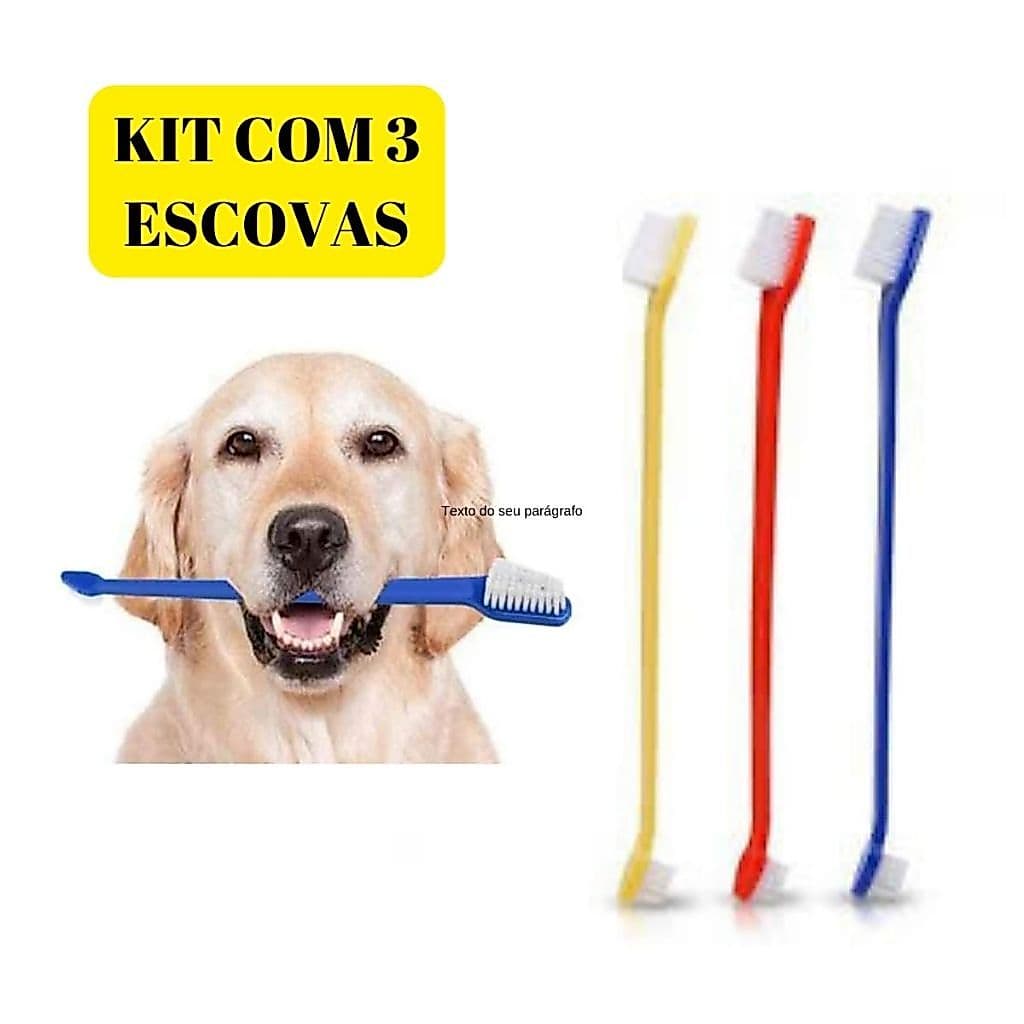KIT 3 ESCOVA DE DENTE PET PARA CACHORRO E GATO DUPLA CORES SORTIDAS
