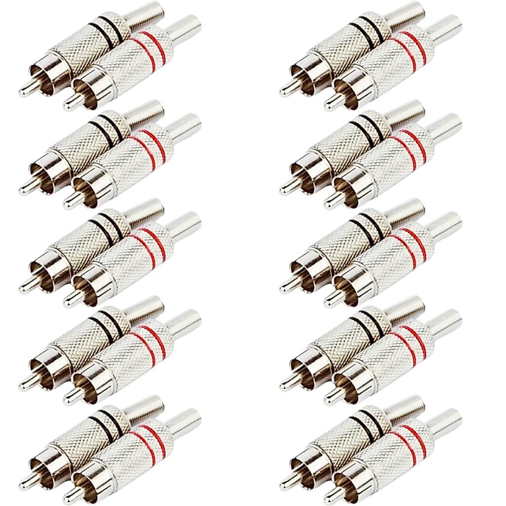 Kit 20 Plug Conector Rca Macho 10 Pares Blindado Metal Níquel