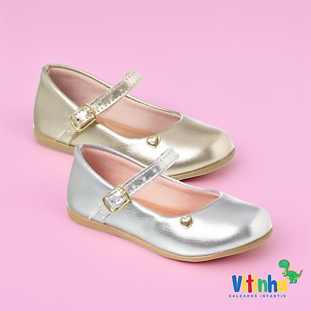 KIT 2 Pares Sapatilhas Feminina Menina Bebe Metalizadas Infantil Para Festa Batizado e Casamento
