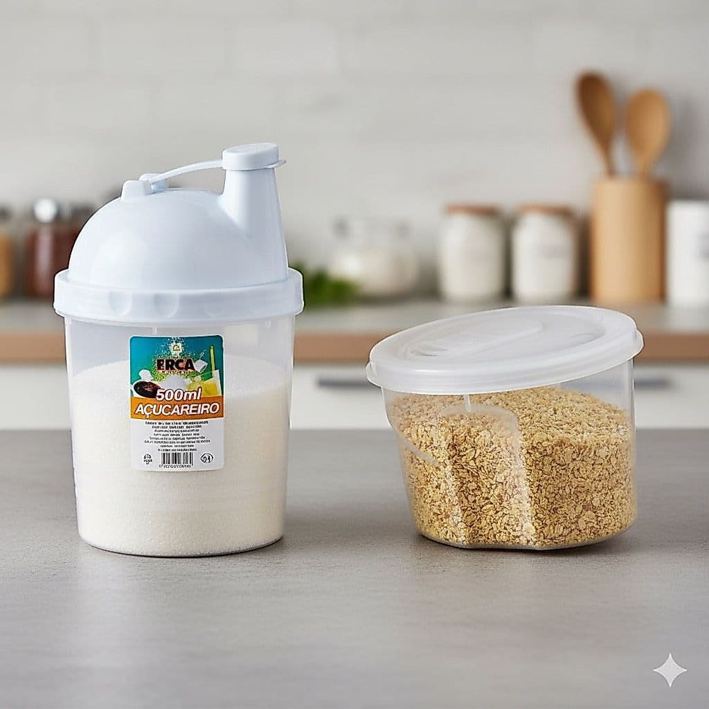 Kit Farinheira 700ml E Açucareiro 500ml Plástico Resistente Cores Sortidas Açai 2192 3366