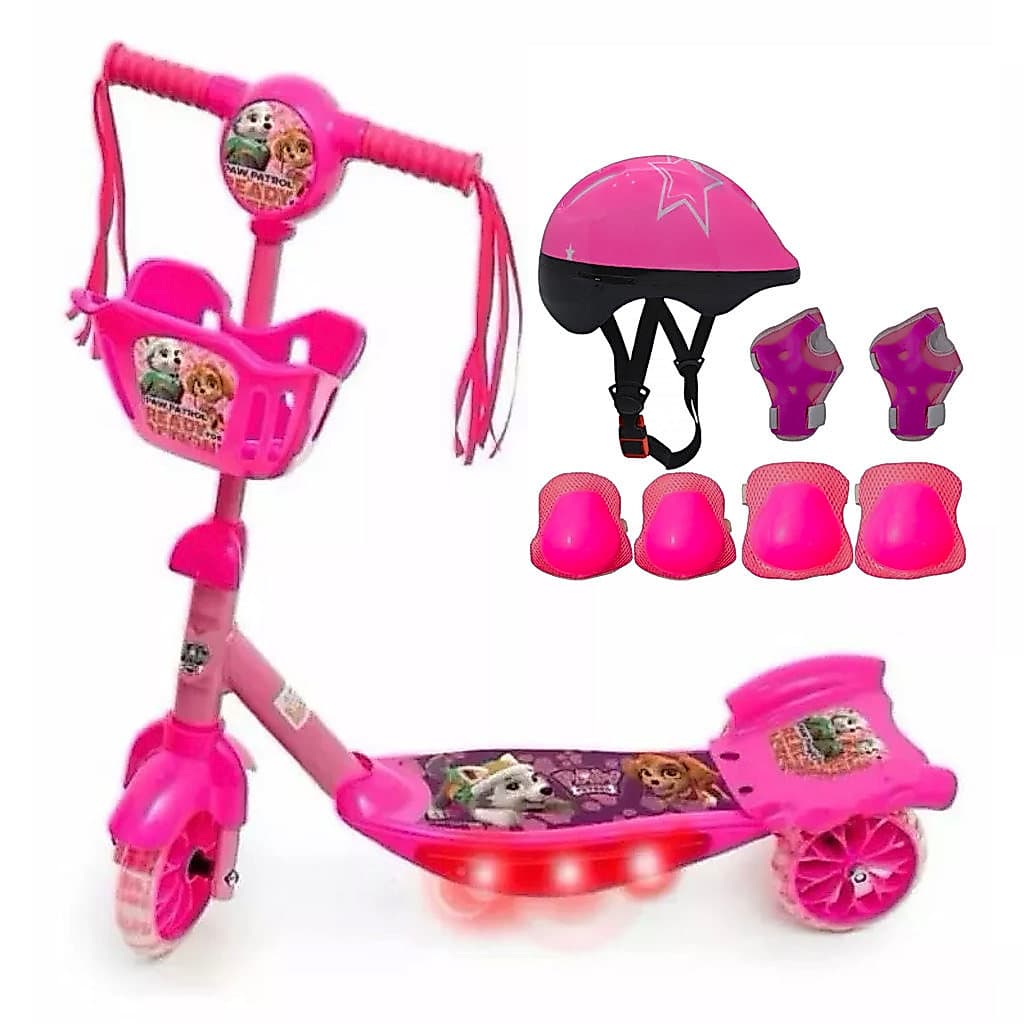 Patinete Infantil Metal meninA filhote de cachorro 3 Rodas com Led Freio Ajustável Até 50kg Menina