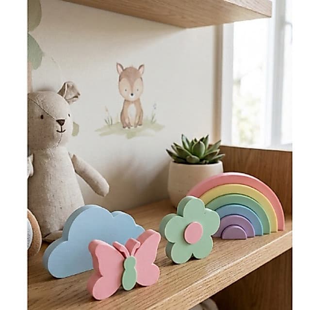Conjunto Decorativo Boho Chic Infantil  - Arco-Íris, Nuvem, Borboleta e Flor - Eco-Friendly PLA