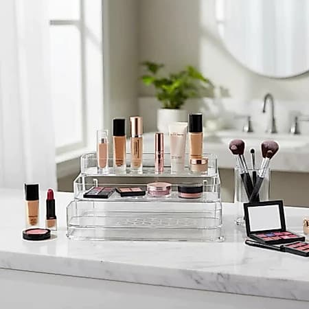 Organizador de Maquiagem Perfume Acrílico Multinível 3 Andares Expositor – Porta Makes e Cosméticos