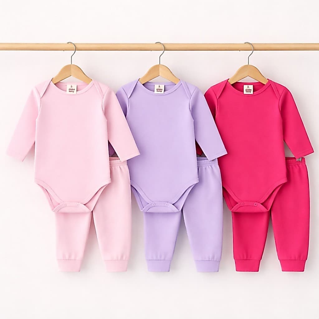 Kit 3 Conjuntos Térmicos Bebê Menina Body Manga Longa + Calça Inverno 6 Peças P M G 1 2 3 Anos
