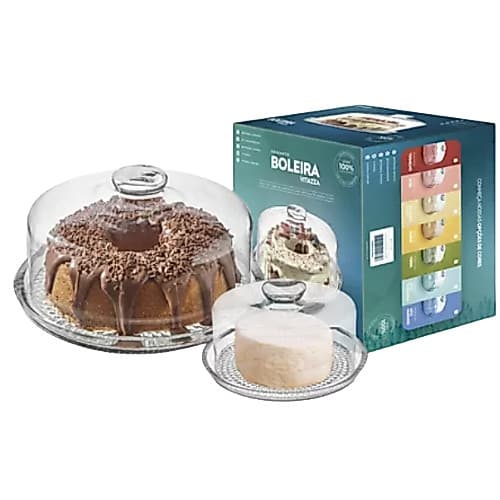 Kit Boleira E Queijeira de Vidro Vitazza Decoração Organização Transparente