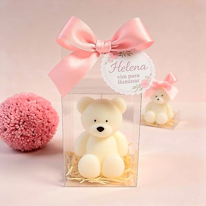 lembrancinha aromática urso na caixa tag personalizada e laco chá de bebe  aniversario chá revelação