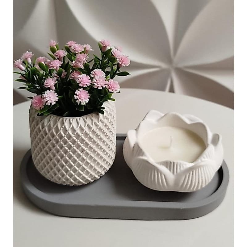 Kit Decorativo com vela + vaso flor + flor artificial + bandeja ( escolha sua cor pelo chat)