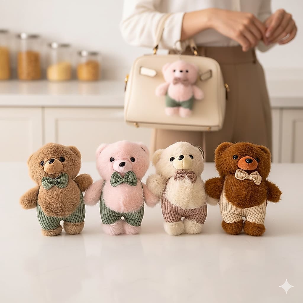 Chaveiro Charme de Bolsa Ursinho Pelúcia Fofo Pingente Mochila