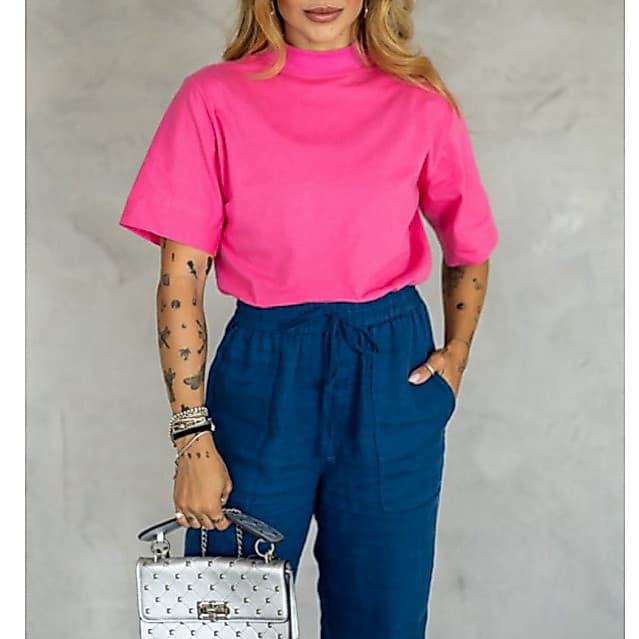 blusa gola alta feminina 100% algodão premium T-shirt diversas cores M G e GG camiseta