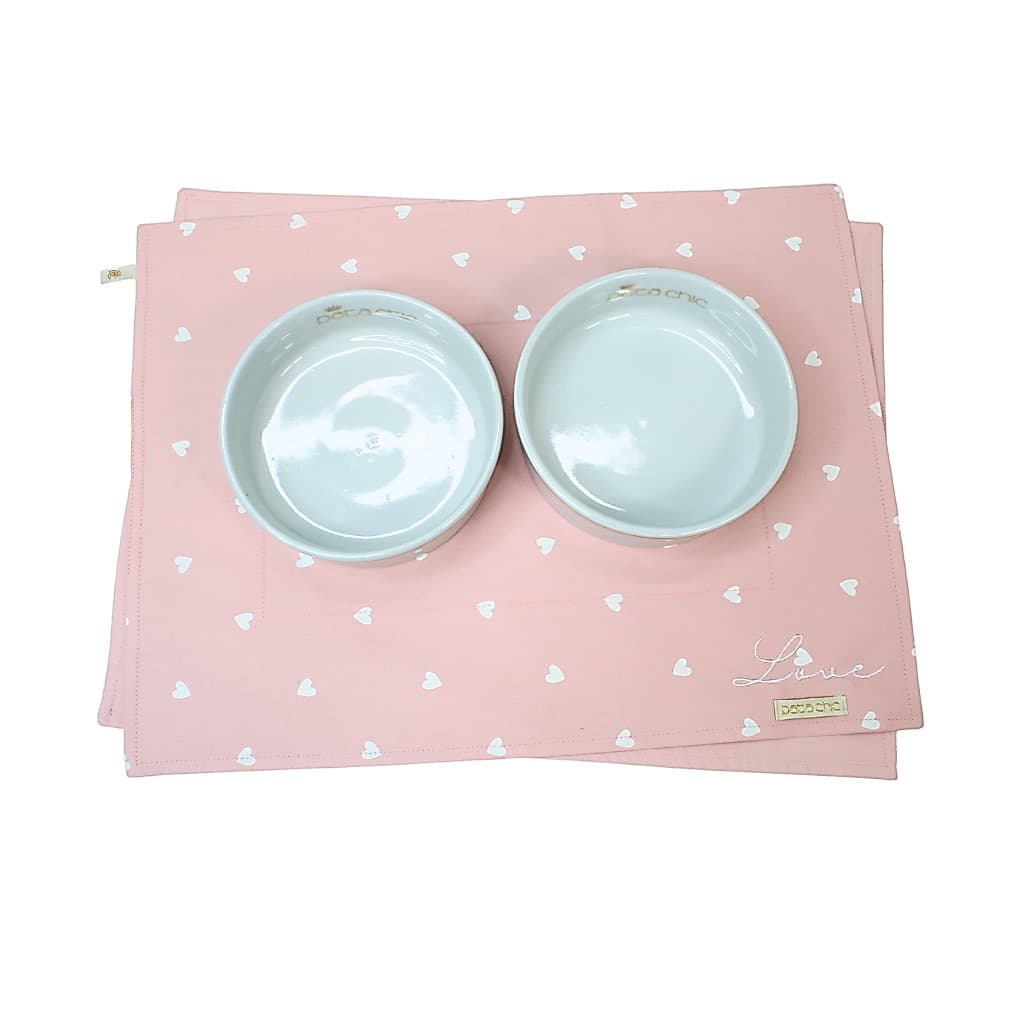 Porta Comedouro Pet retangular Pata Chic - Love