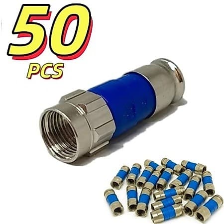 50 Conector RG6 De Compressão Para Cabo Coaxial RG6 Azul - Original PPC