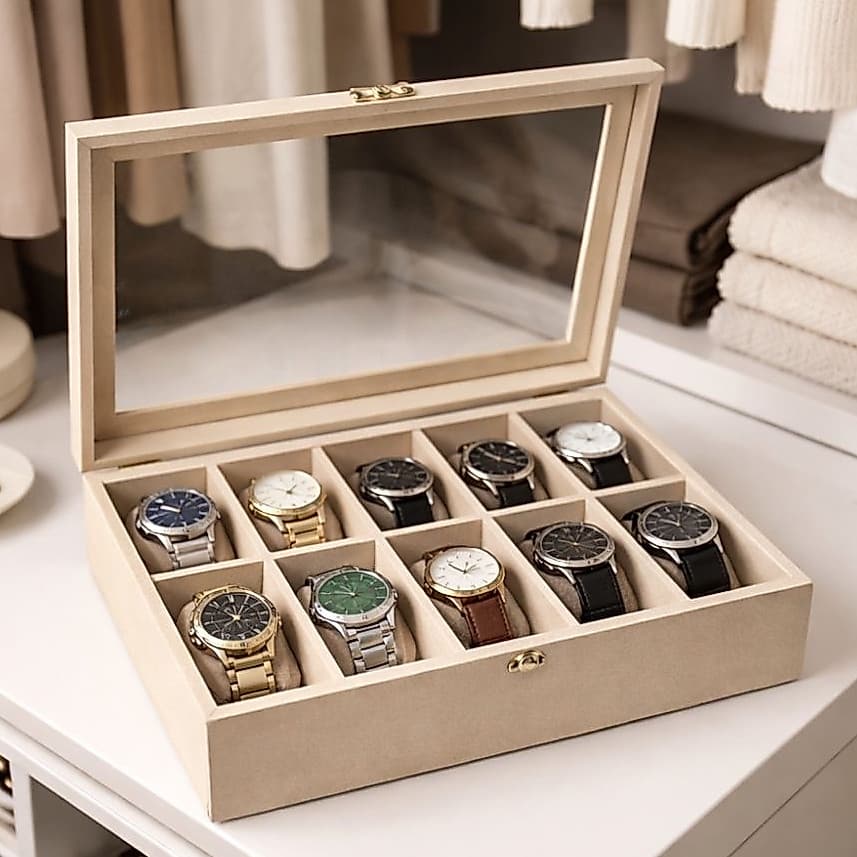 Caixa Relógio MDF Com 12 Divisórias Organizador Porta Relógios Display Masculino Resistente Elegante