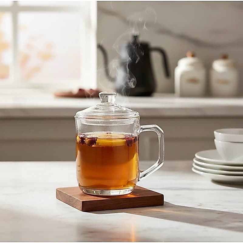 Caneca De Vidro Com Tampa Para Chá Café 390ml