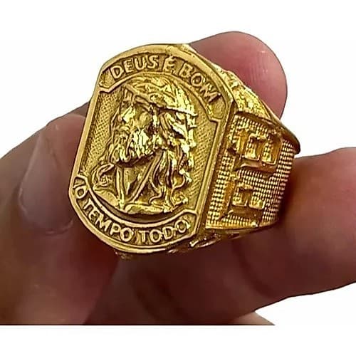 DEDEIRA ANEL RELIGIOSO JESUS CRISTO NSA SENHORA SALMO 91 MOEDA ANTIGA ESTRELA SORTE LEÃO MASCULINO