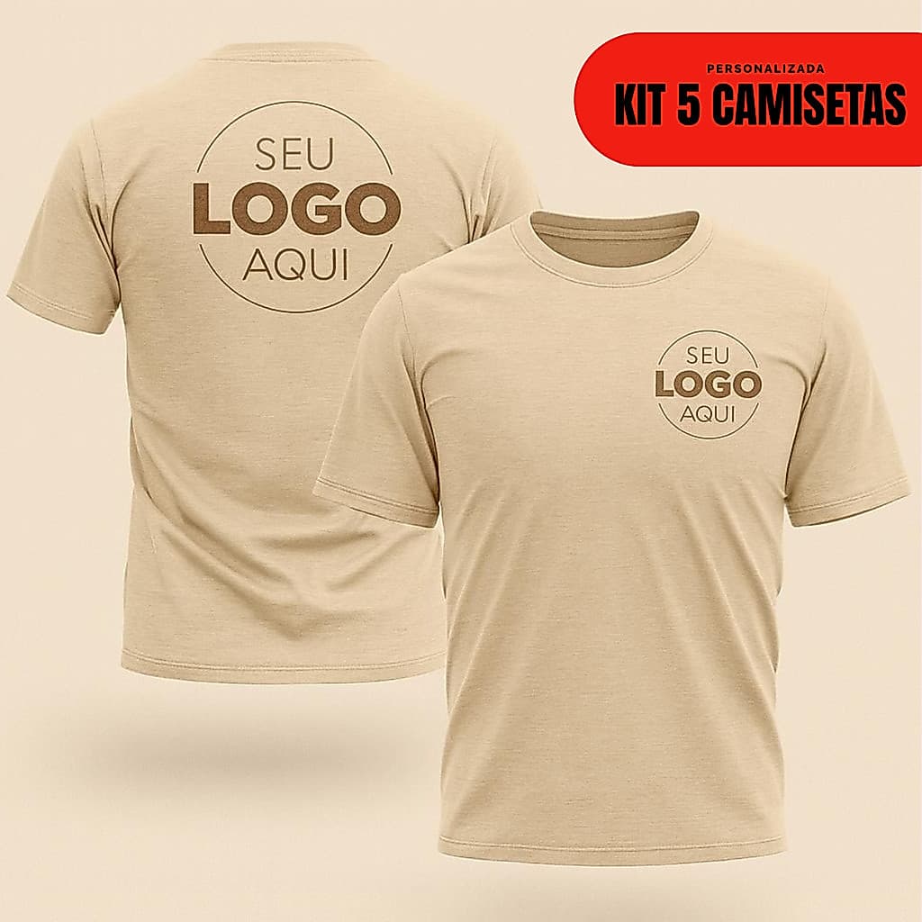 KIT 5 Camisetas com Sua Logo Personalizada ou Estampa Preferida - 100% Algodão Premium