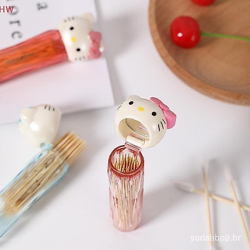Kt Gato Portátil Palito Jar Mini Caixa De Armazenamento De Olá Kitty Fio Dental Viagem De Algodão Cotonete
