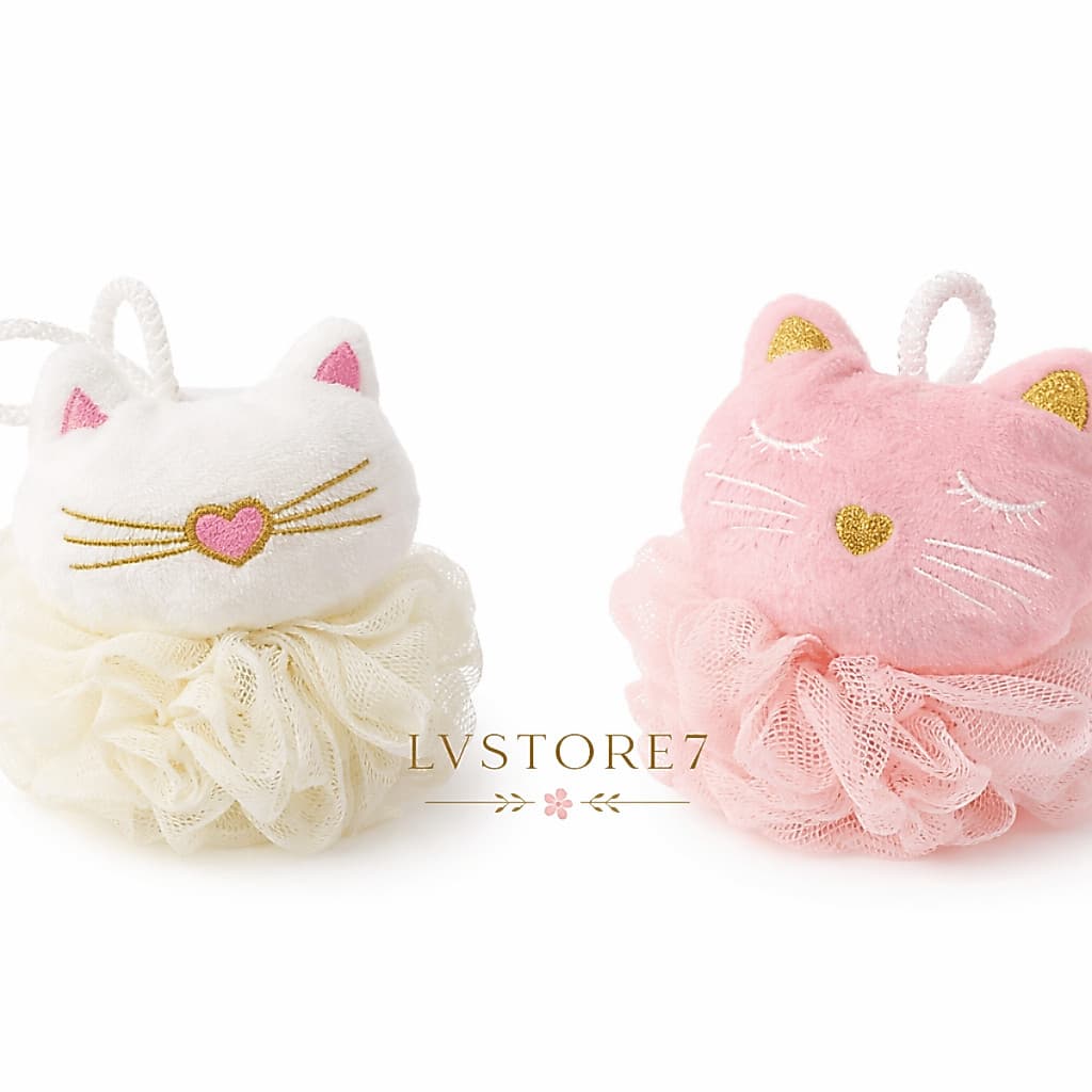 Esponja de Banho com Pelúcia Gatinha Gatinho Kawaii Macia e Fofa