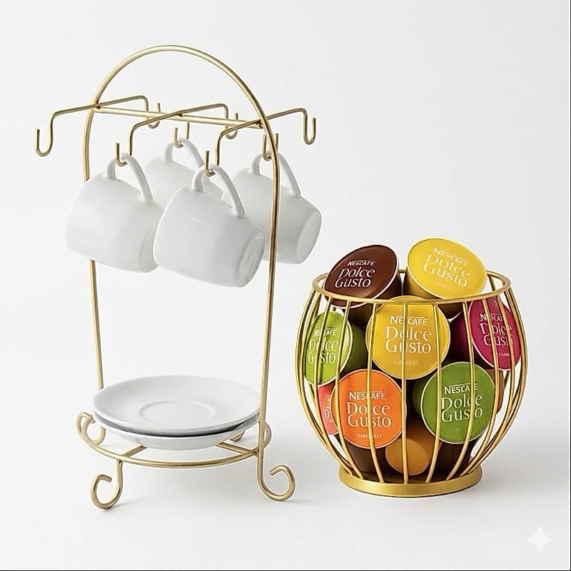 Kit Café Premium: Porta Xícaras/Pires e Porta Cápsulas Dolce Gusto