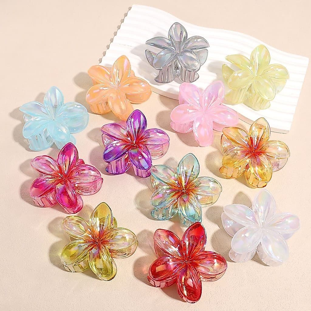 Kit Presilhas de Cabelo Flor Havaiana Holográfica Moda Praia