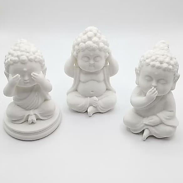 Kit 3 Budas Bebê Cego Surdo Mudo Estatueta Decoração Zen Branca Impressão 3D