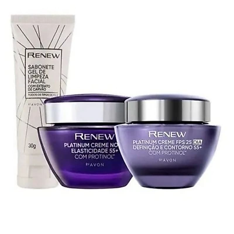 Creme Facial Avon Renew Platinum Dia e Noite - Elasticidade e Redução de Rugas