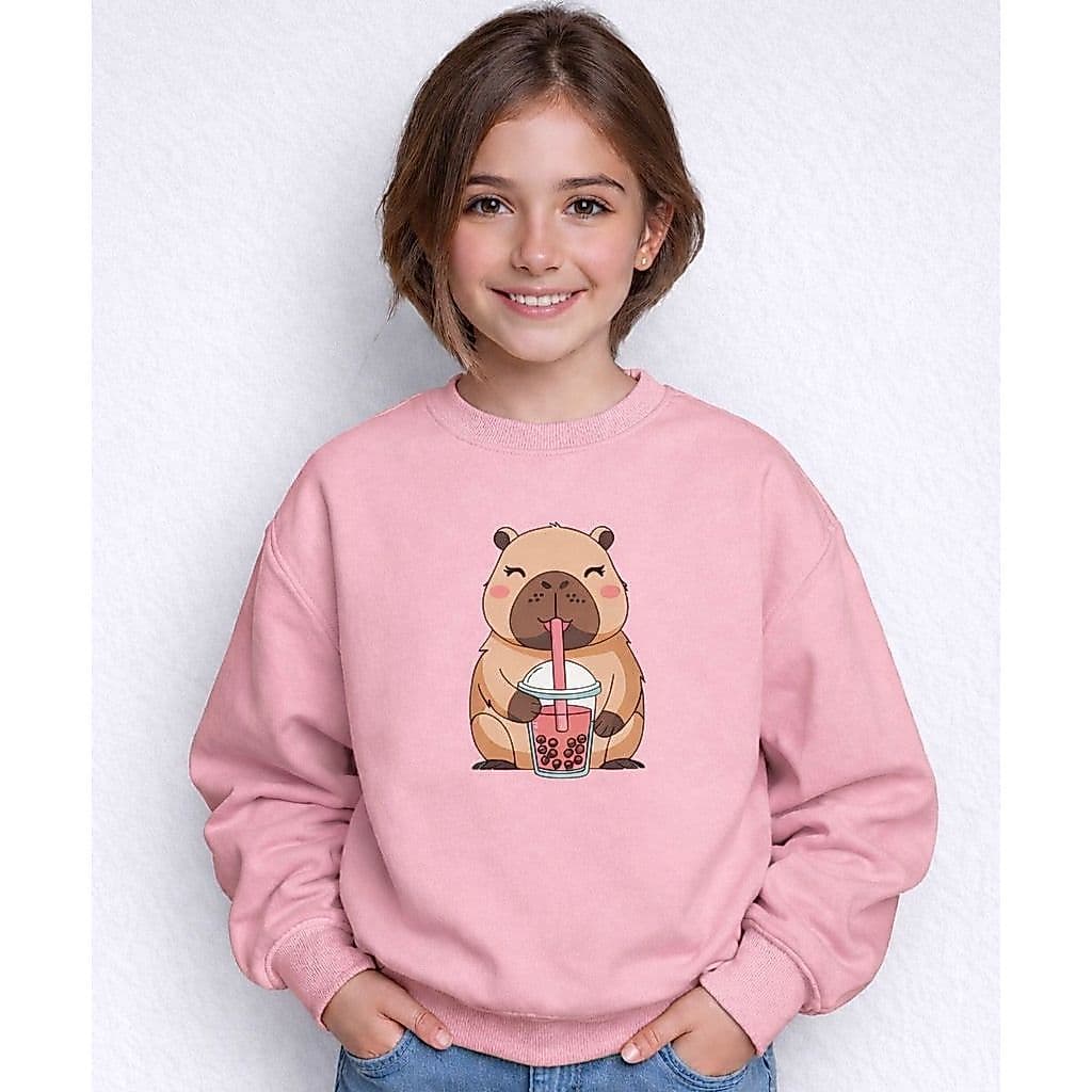 Blusa Moletom Infantil Para Menina Flanelado Gola careca Capivara Divertida Novidade