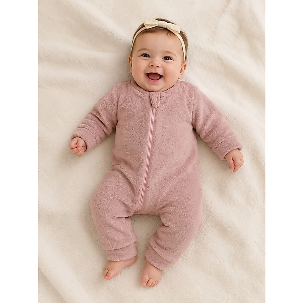 Macacão Pelucia Bebe Fleece Quentinho Tecido de Manta Coberta Ideal Para Inverno Liso Rosê