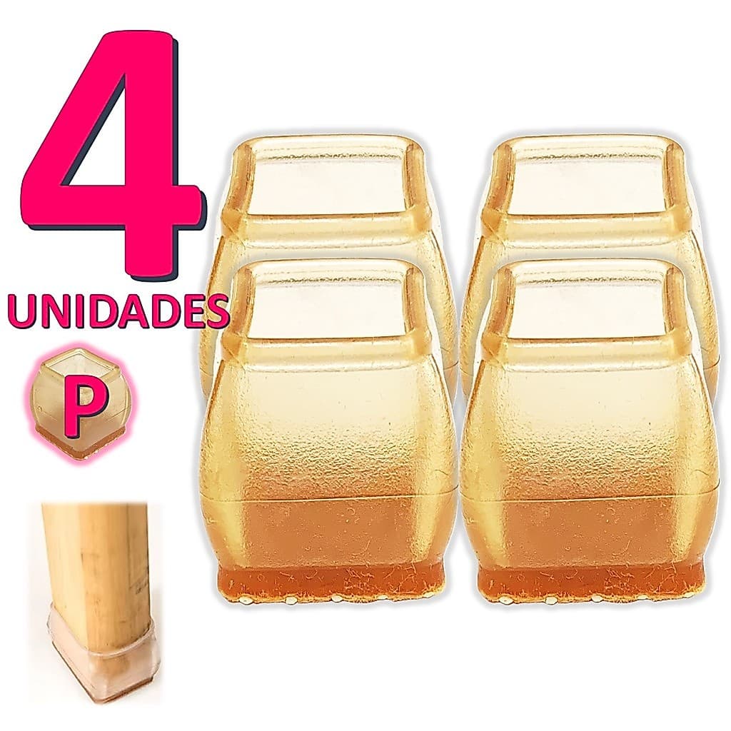 Kit 4 Protetor Pé De Cadeira Silicone Quadrado Castanho Com Feltro Anti Risco Piso Tam P