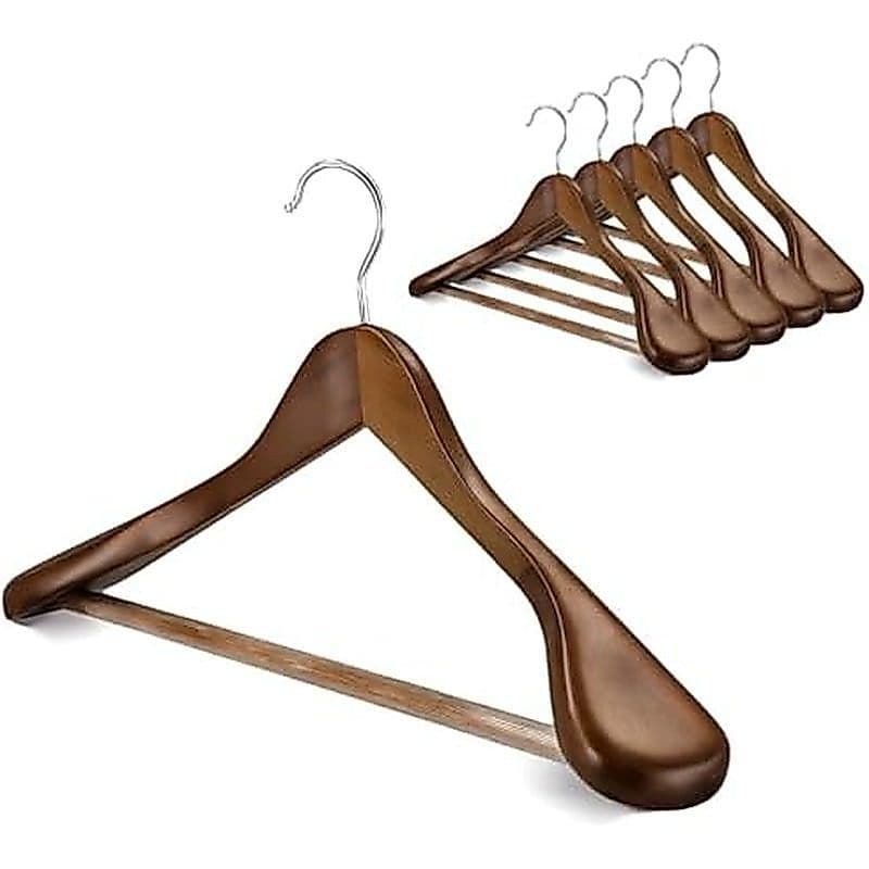 Cabides De Madeira Premium Com 6 Pacotes – Design Antiderrapante De Ombro Largo Para Casacos E Jaquetas & amp ; Ternos |
