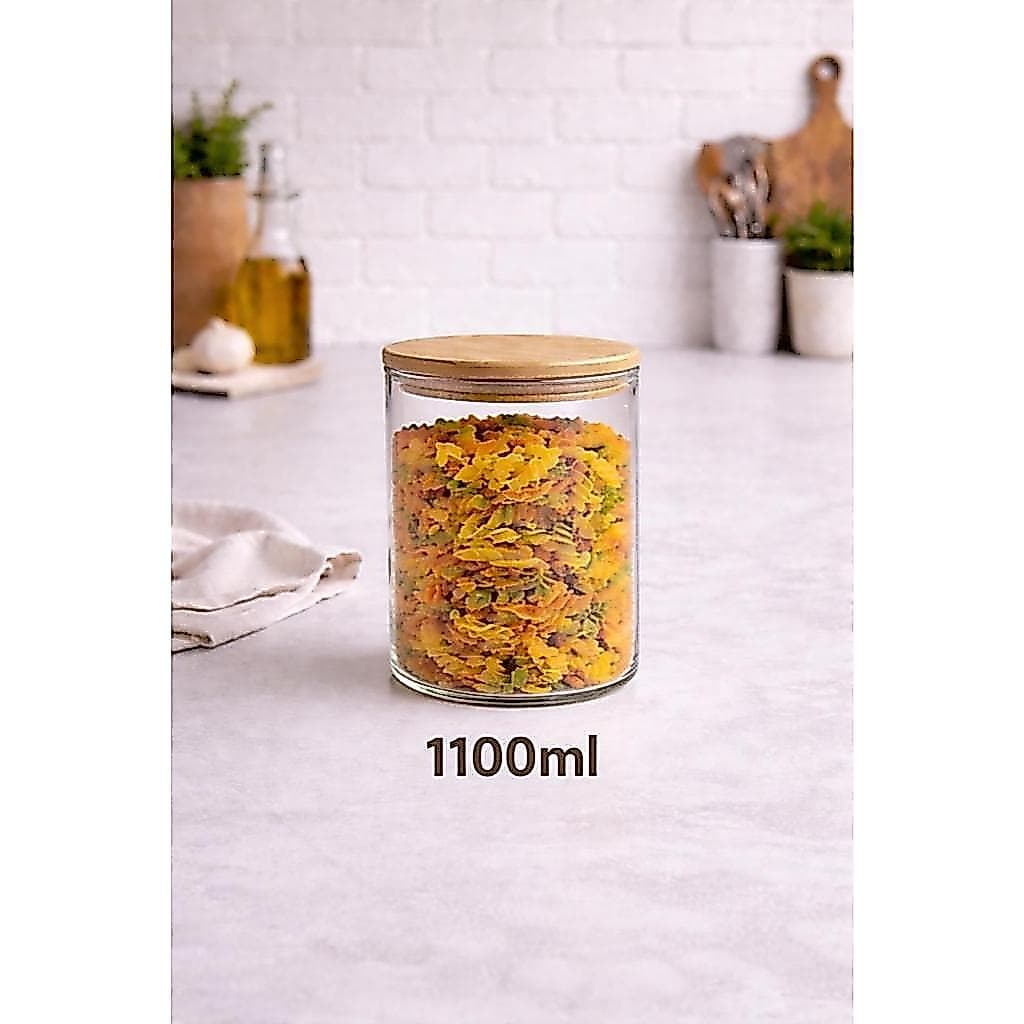 Pote de Vidro com Tampa de Bambu Hermética 1100 ML para Mantimentos e Temperos | Porta Alimentos Cozinha Organizada