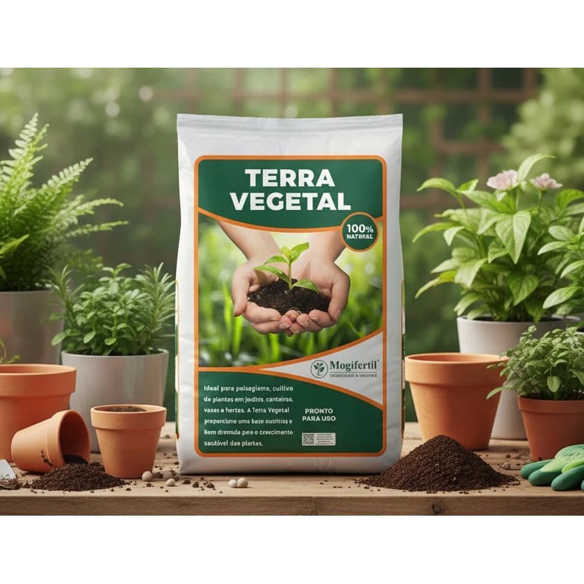 Terra Vegetal Adubada ou Terra Preta Para Jardim Mogifertil