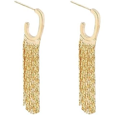 Brincos Pendentes com Franjas Douradas para Mulheres – Brincos Longos com Corrente e Design Moderno em Forma de U – Joia