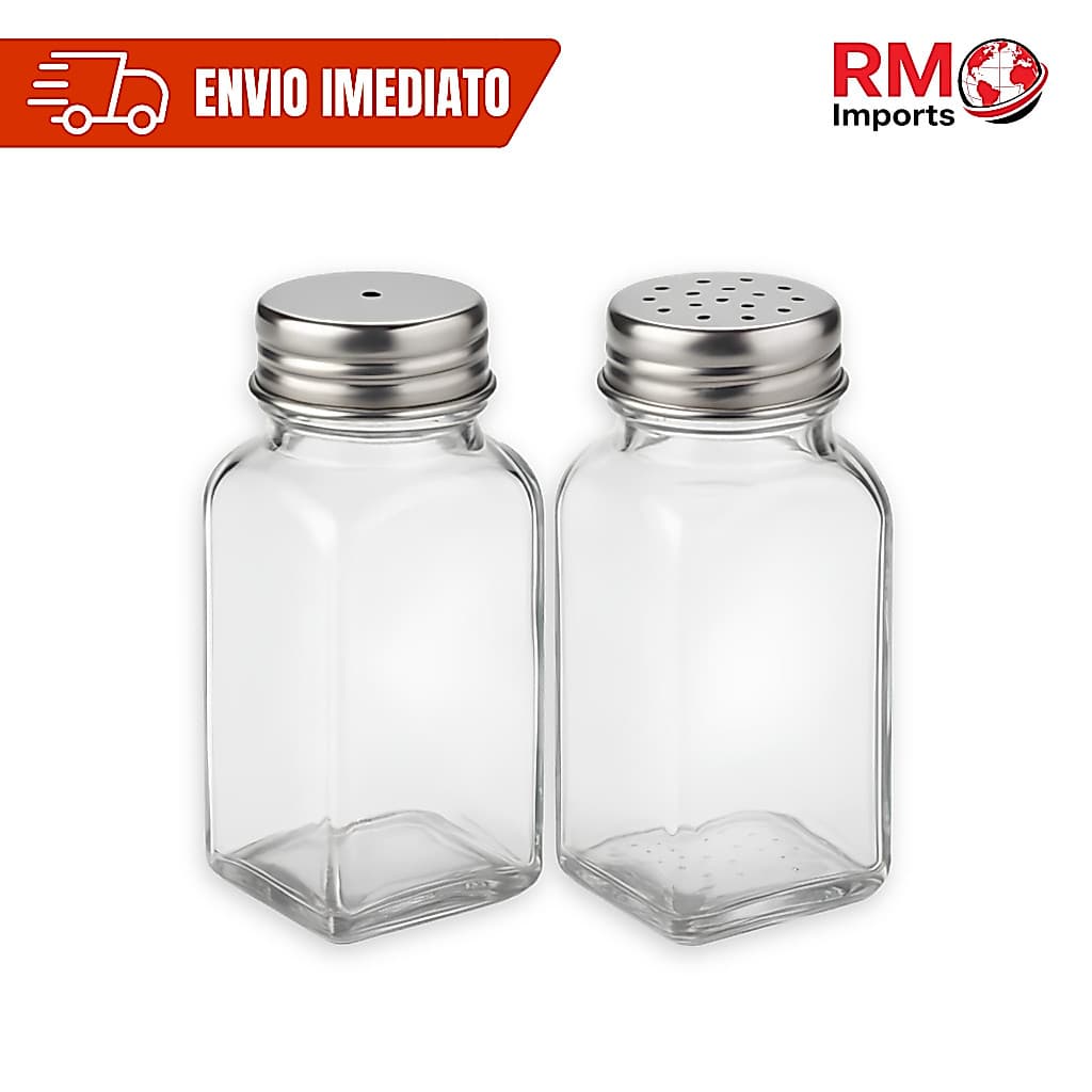 Kit Saleiro e Paliteiro de Mesa em Vidro 70ml com Tampa Inox para Cozinha