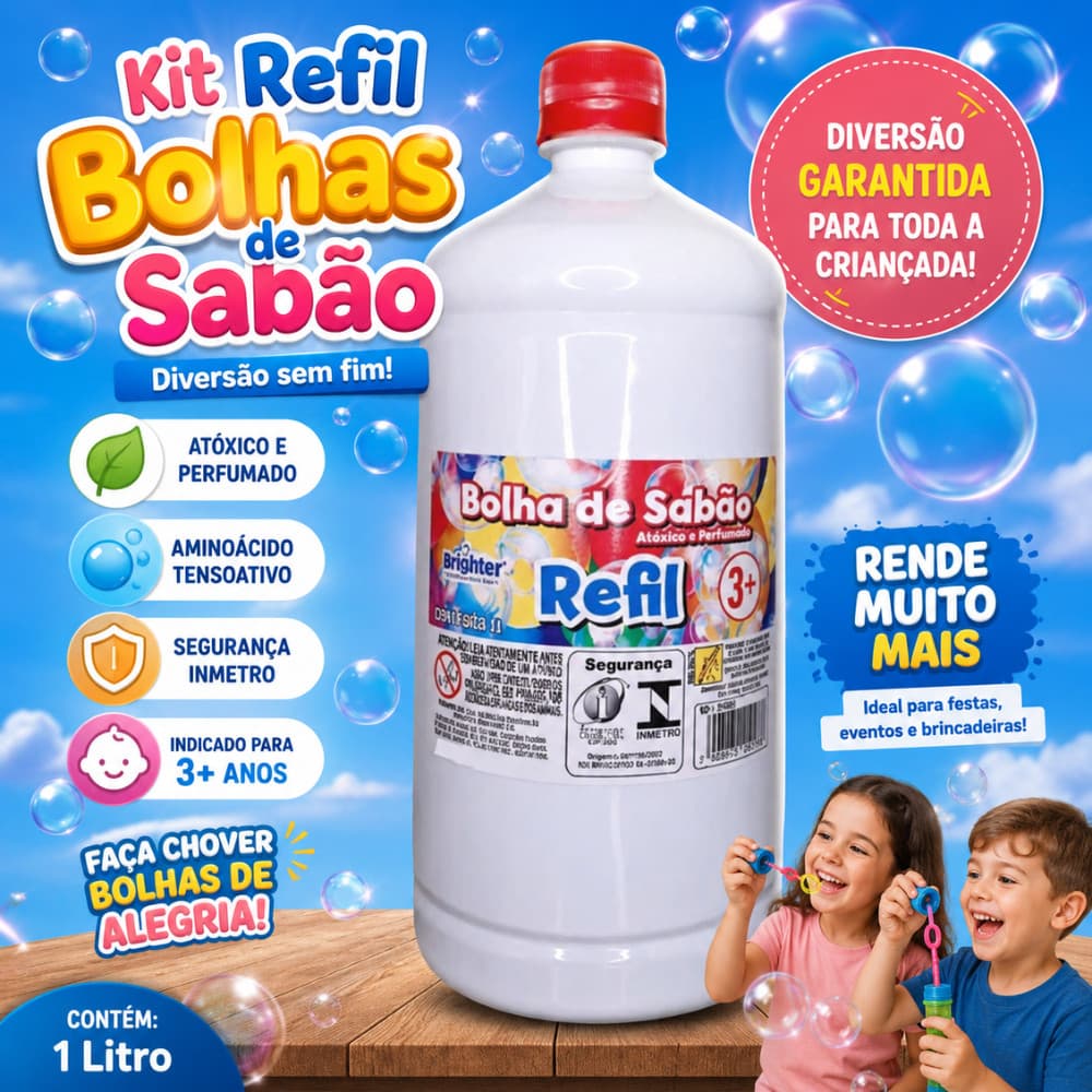 Kit Refil Bolhas de Sabão Líquido BRASILFLEX – Diversão Garantida! Oferta Imperdível! 🫧