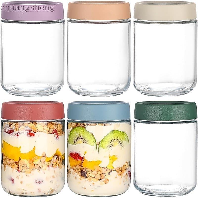 Recipientes para Aveia Noturna Artcochan com Tampas, Potes de Vidro de 16 oz, Pacote com 6 Potes de Vidro com Tampas Her