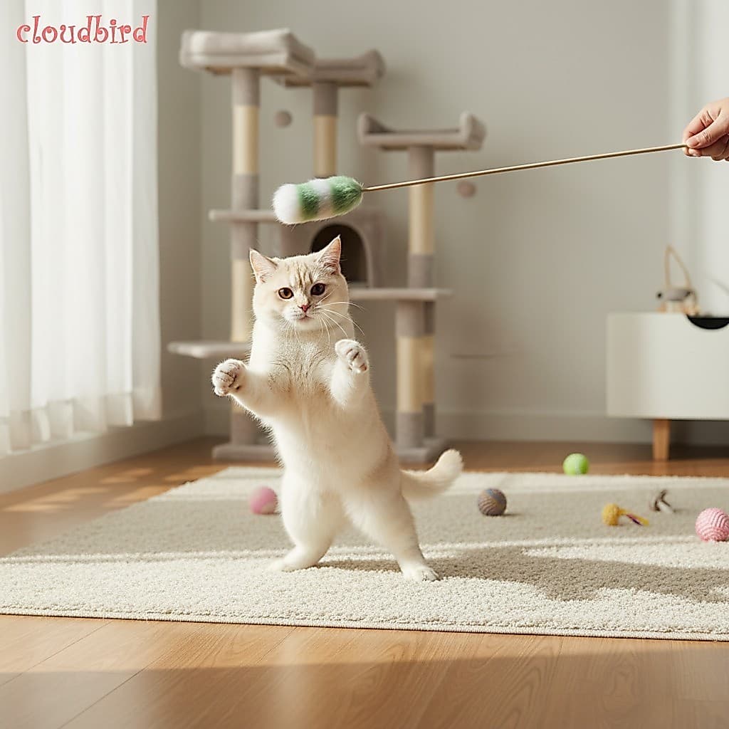Varinha De Provocação De Gato De Pele De Coelho-Brinquedo Interativo Durável E Resistente À Mastigação Para Gatos Intern