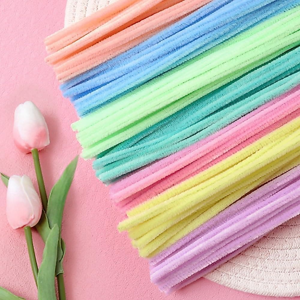 Hastes de chenille em cores pastel, 300 peças, materiais de limpeza espessos, suprimentos para artesanato, combinação de