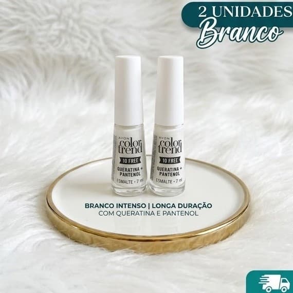 Kit 2 Esmaltes Avon Color Trend Branco Renda Francesinha 10 Free Queratina + Pantenol Secagem Rápida 7ml