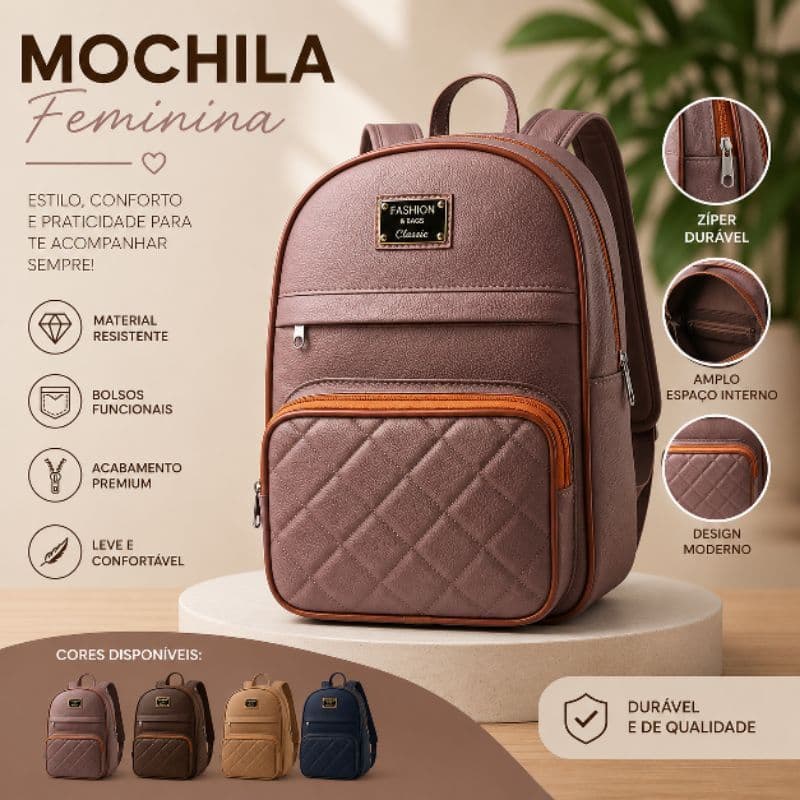 Mochila Feminina Média Bolsa Mochila Couro Sintético Casual Moderna Trabalho Escolar Passeio