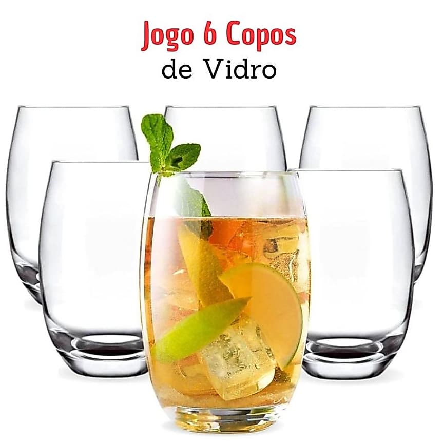 Jogo 6 Copos Gourmet  Vidro 450ml  Vintage Transparente Jogo 6 Unidades