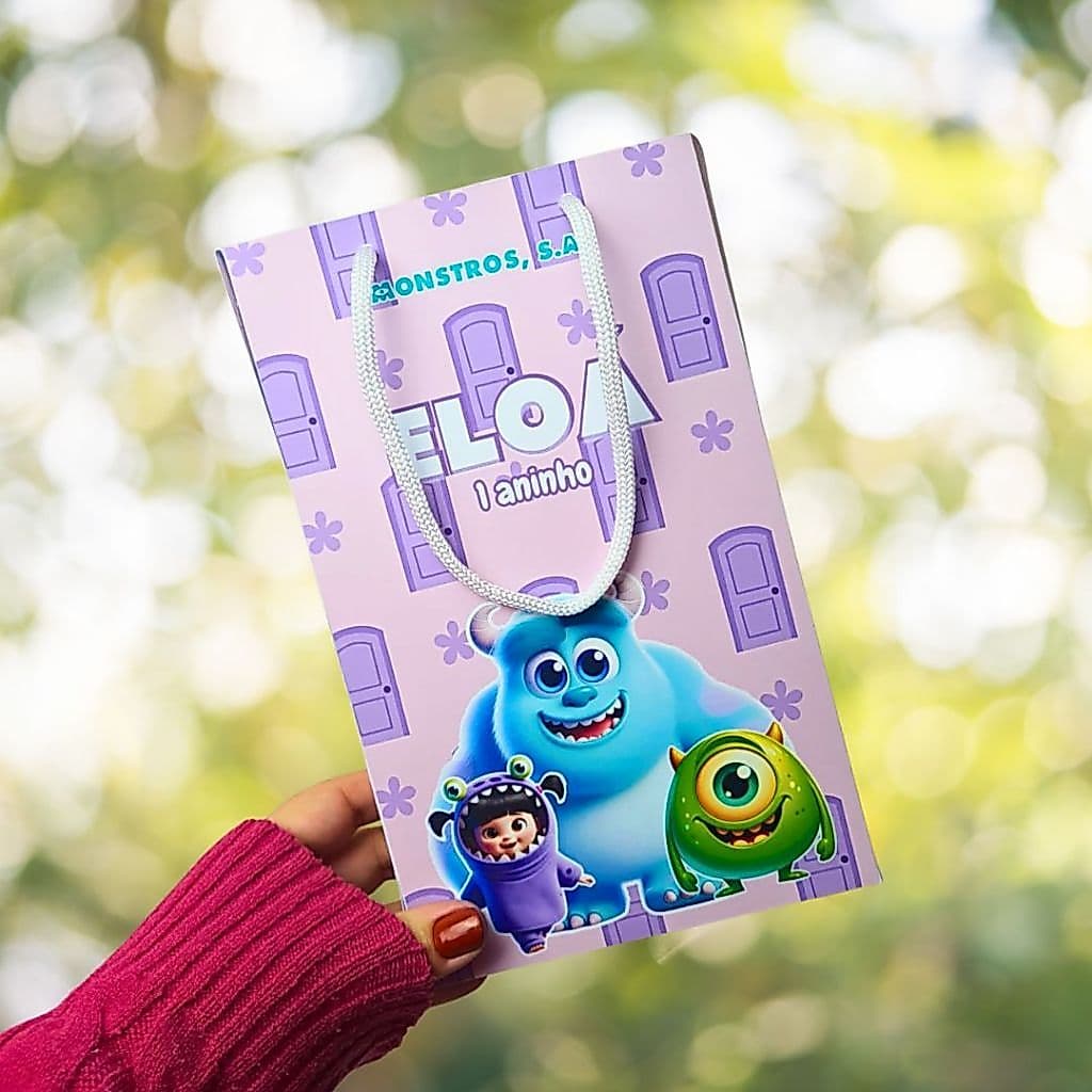 Sacola Papel Personalizada Monstros S.A - Sacola Surpresa - Sacolinha Lembrancinha Festa Infantil