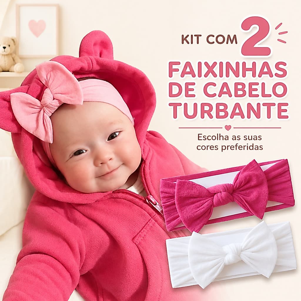 Kit com 2 Faixas de cabelo Turbante Bebê Meia de Seda, Super Confortável, Escolha as cores